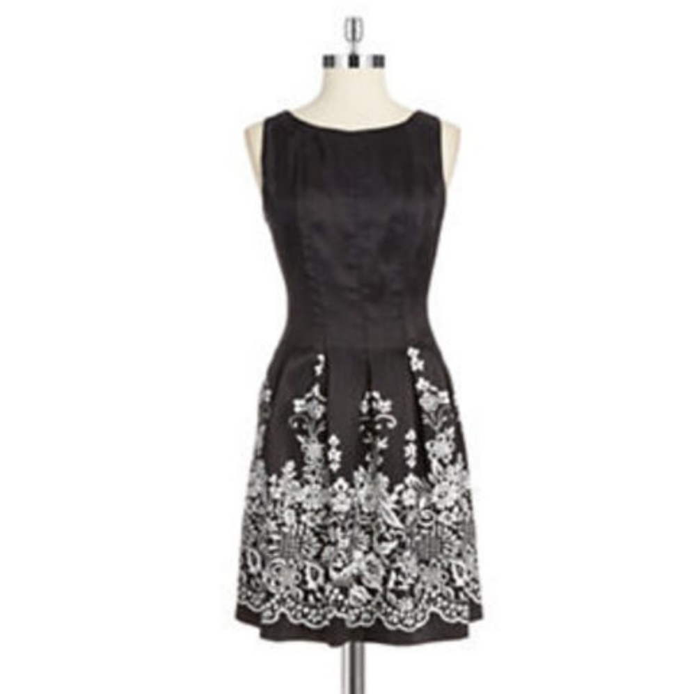 Chetta B B&W Fit & Flare Pleated Cocktail dress